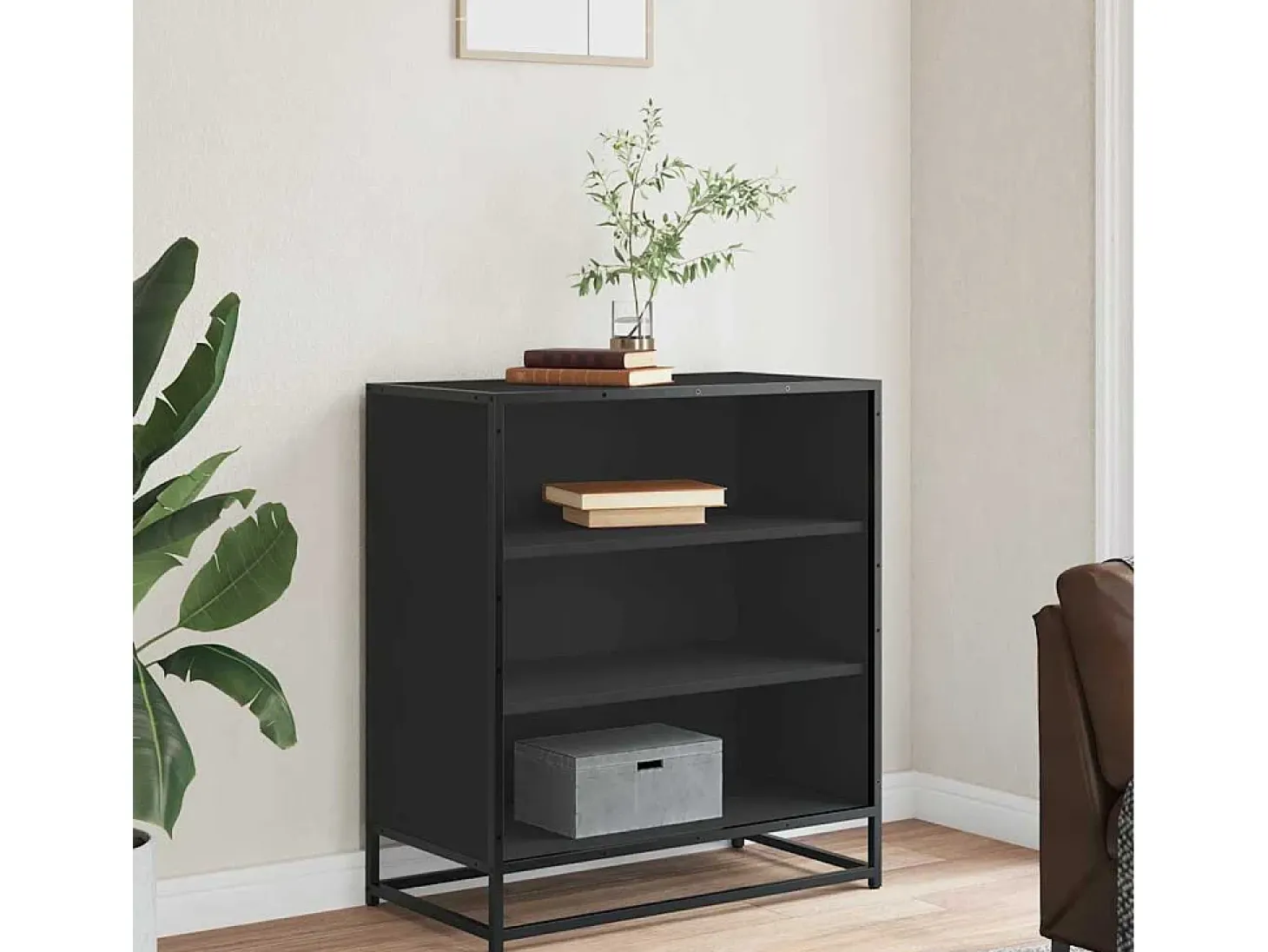 Aparador negro 68x35x76 cm madera contrachapada y metal