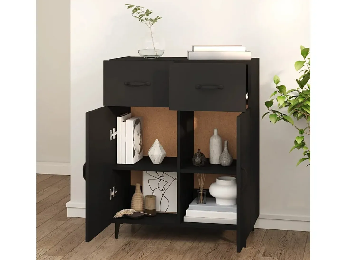 Aparador negro 69,5x34x90 cm madera de ingeniería