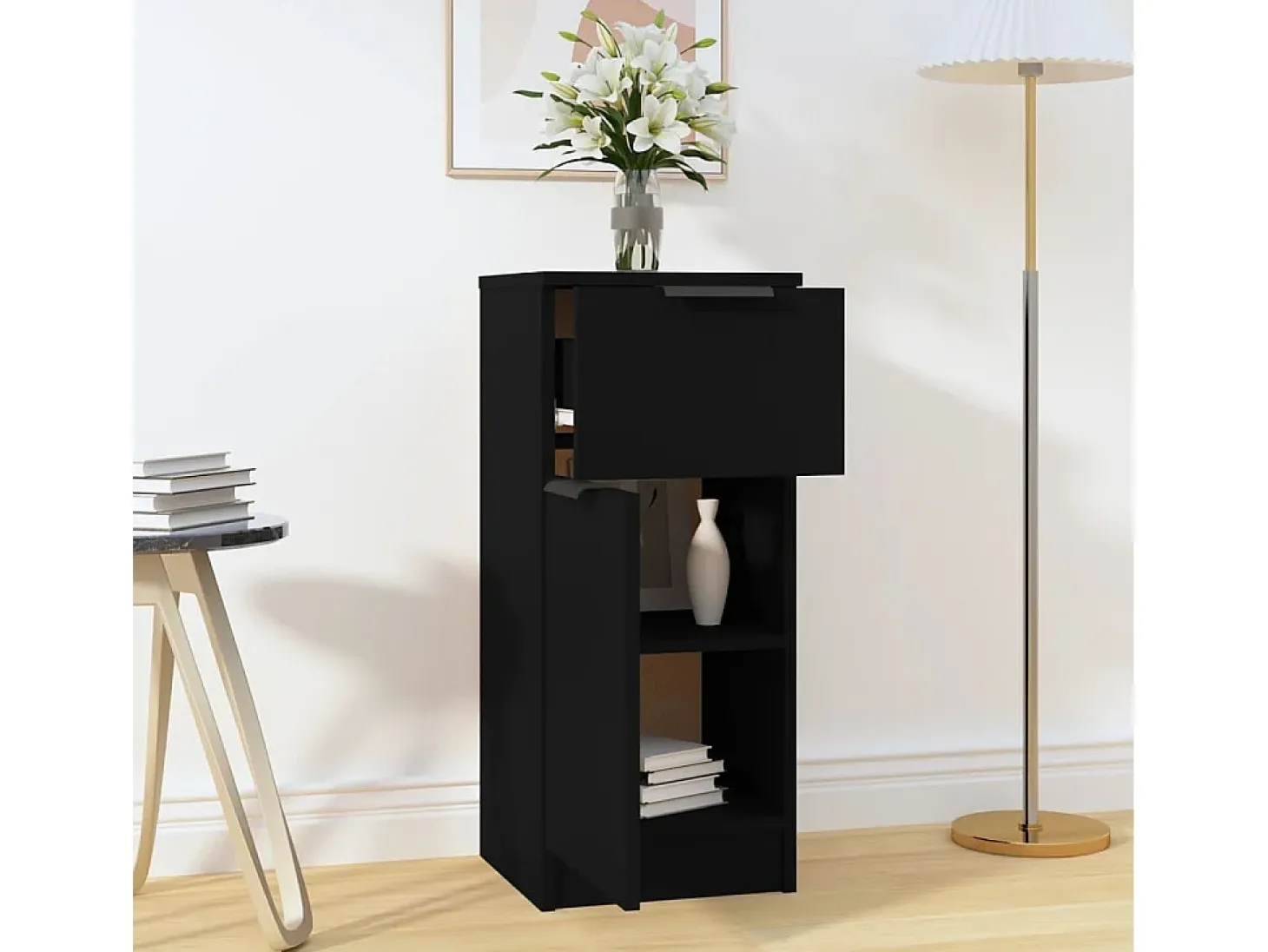 Aparador negro 30x30x70 cm madera contrachapada