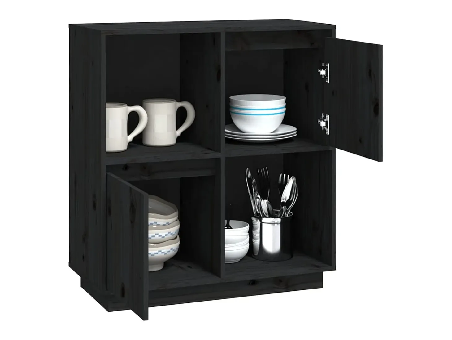 Aparador negro 74x35x80 cm madera maciza de pino