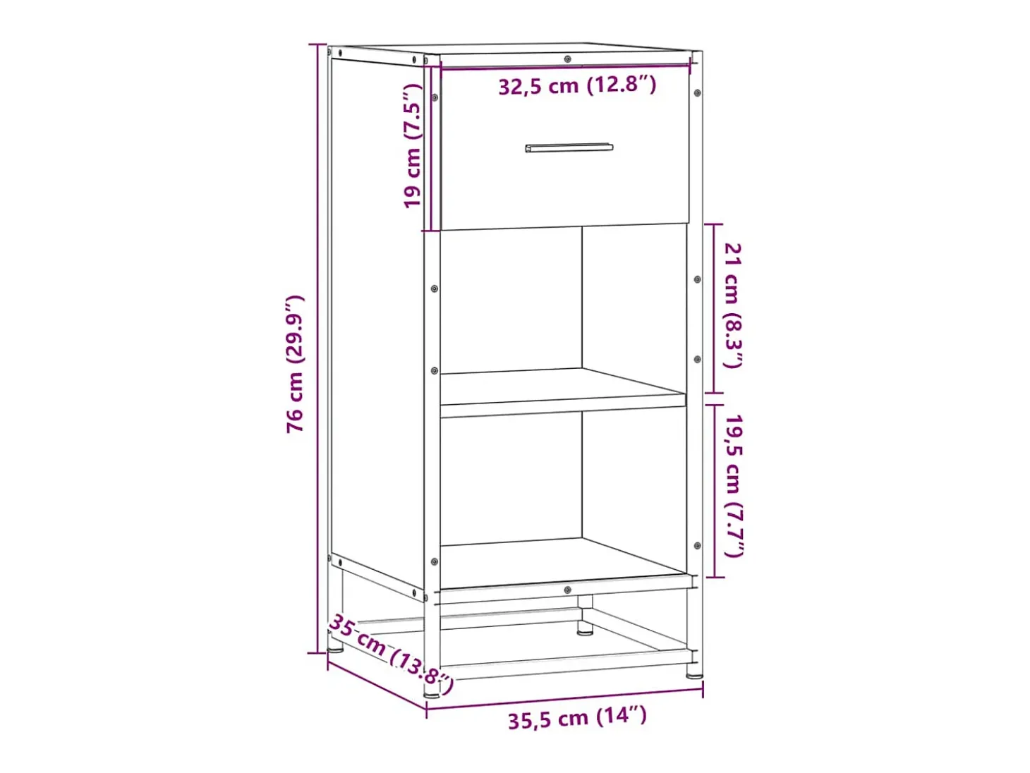 Aparador negro 35,5x35x76 cm madera contrachapada y metal