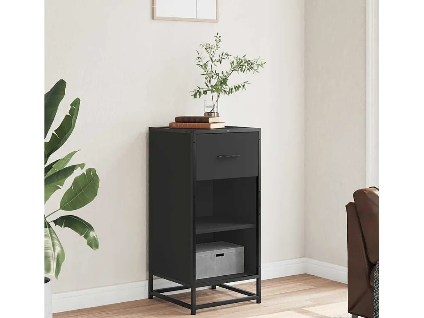 Aparador negro 35,5x35x76 cm madera contrachapada y metal