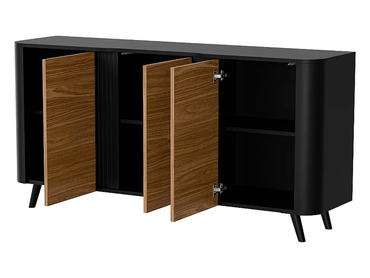 Aparador negro y madera - cantos redondeados - 3 puertas - 150cm Viali