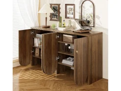 Aparador nogal 147×40×80 cm con 4 puertas, divisiones regulables Retro y elegante Almacenaje multifuncional