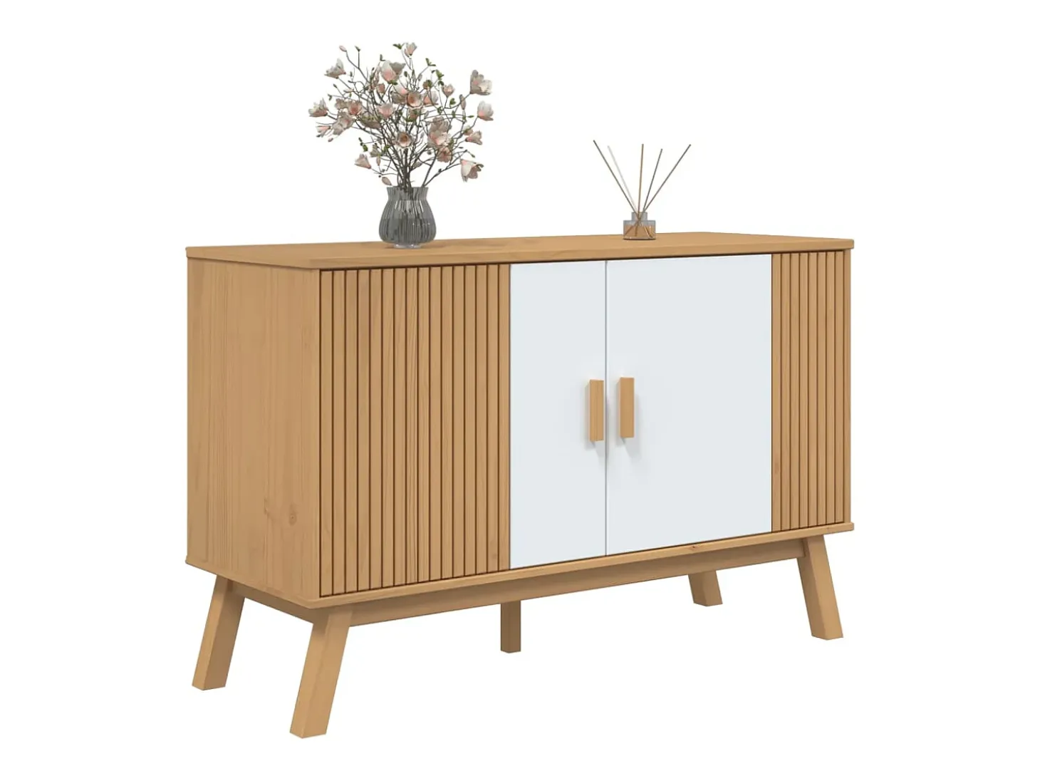 Aparador OLDEN blanco y marrón 114x43x73,5 cm madera maciza de pino