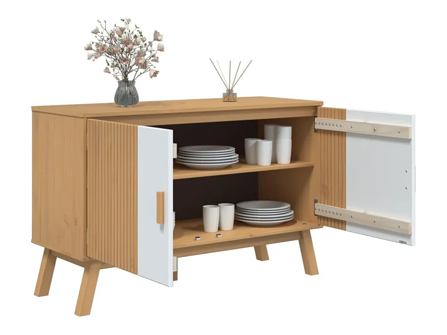 Aparador OLDEN blanco y marrón 114x43x73,5 cm madera maciza de pino