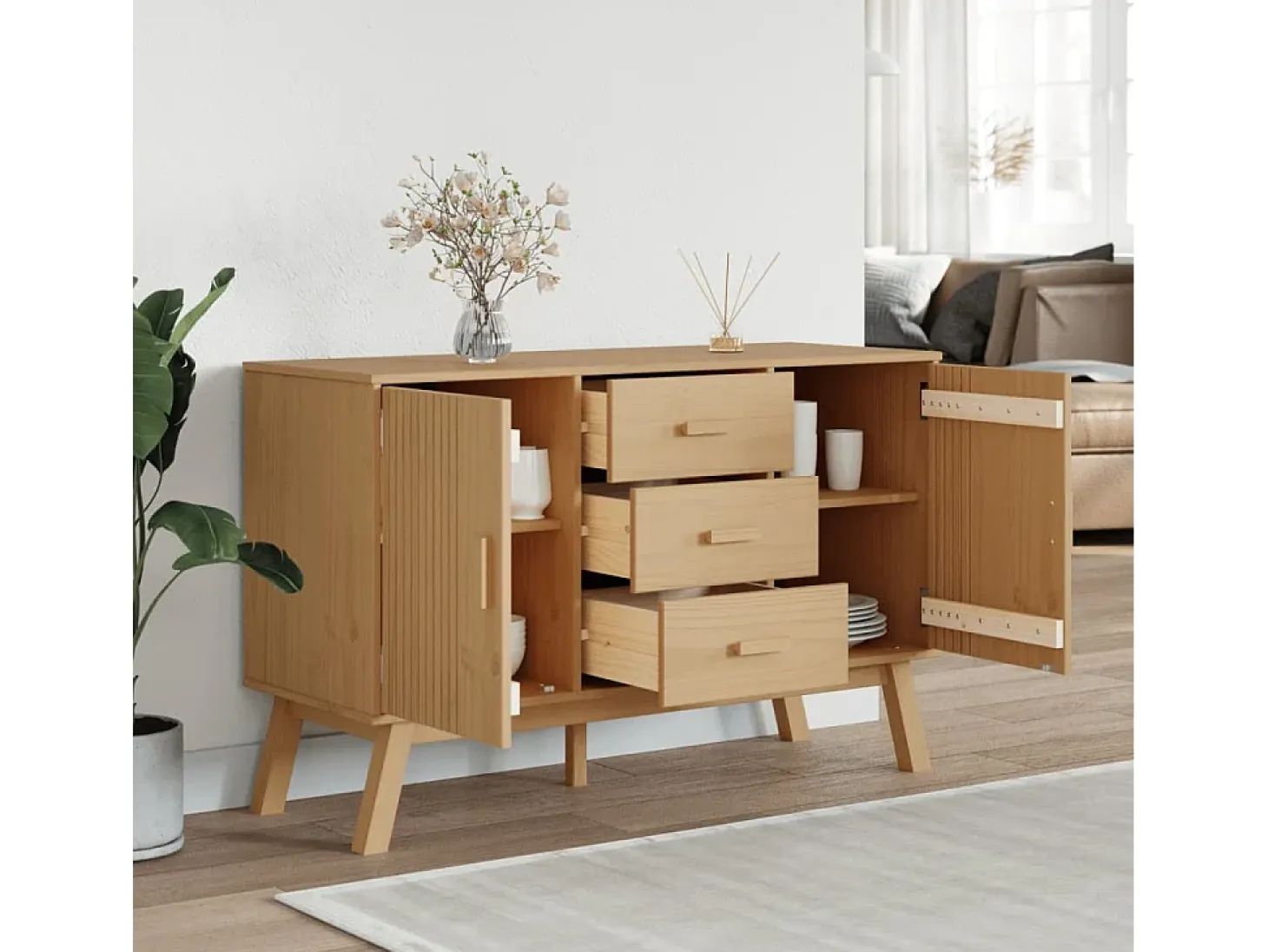 Aparador OLDEN madera maciza de pino marrón 114x43x73,5 cm ES750026