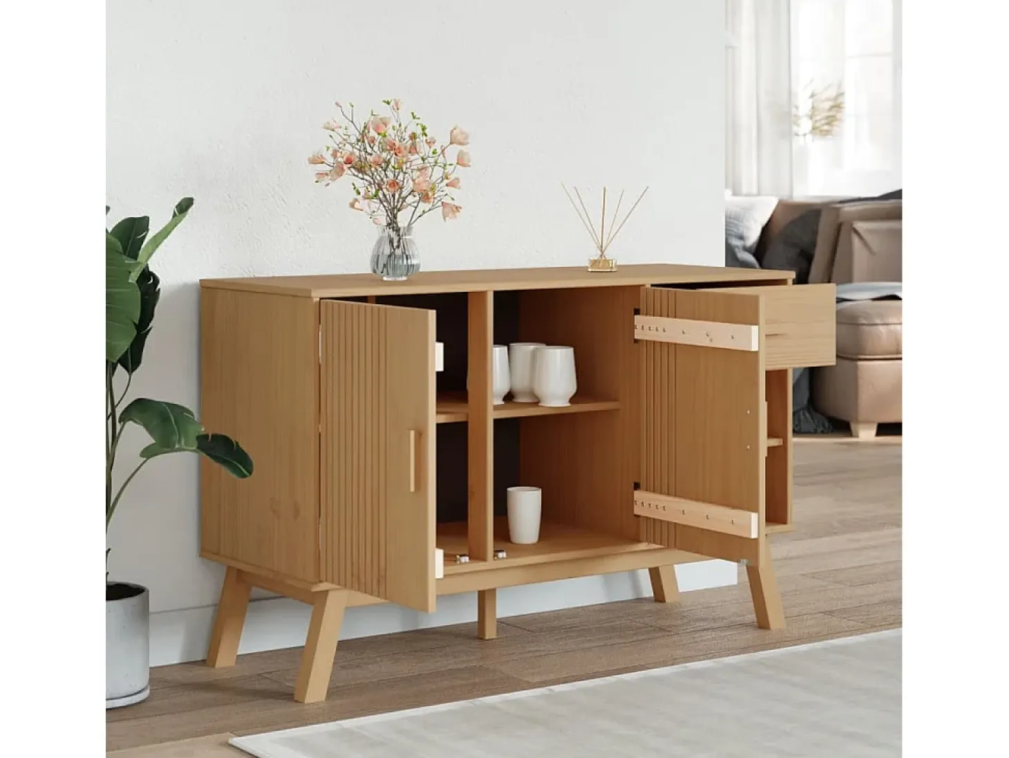 Aparador OLDEN madera maciza de pino marrón 114x43x73,5 cm ES541599