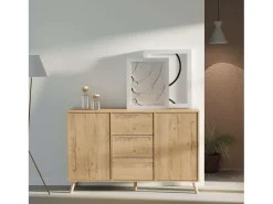 Aparador Oslo Roble Gold 3 Cajones 2 Puertas Push, Roble Gold 140cm