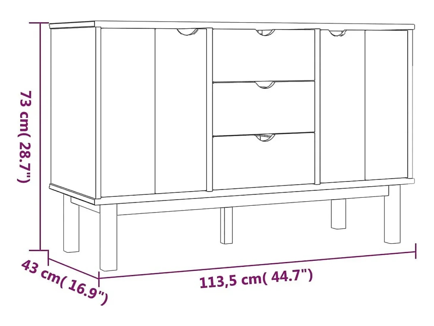 Aparador OTTA madera maciza pino 113,5x43x73 cm