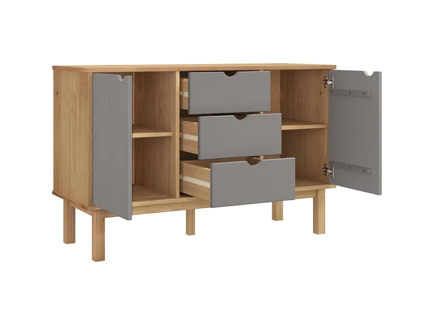 Aparador OTTA madera maciza pino marrón y gris 113,5x43x73 cm ES77918