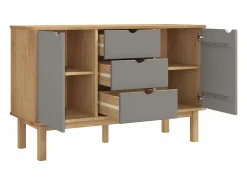 Aparador OTTA madera maciza pino marrón y gris 113,5x43x73 cm