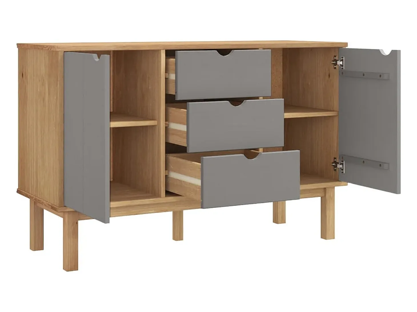 Aparador OTTA Marrón y gris 113,5x43x73 cm Madera maciza de pino