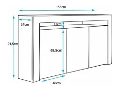 Aparador para Salón comedor en Blanco y Gris con LED 155x37x91,5cm Aker