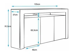 Aparador para Salón comedor en Blanco y Gris con LED 155x37x91,5cm Aker