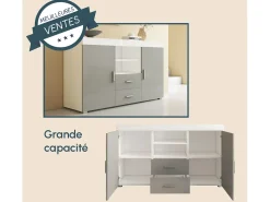 Aparador para Salón comedor en Blanco y Gris 140x40x80cm Roque