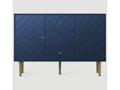 Aparador para salón dormitorio - 120 x 40 x 83 cm - con 2 puertas + 3 cajones - madera + metal - azul