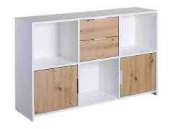 Aparador Pepeto 2 cajones, 2 puertas, 3 estantes blanco, decoración roble artesanal.