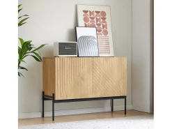 Aparador rectangular natural 100 cm - Aparador con 2 puertas y patas de metal - para comedor y salón