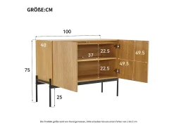 Aparador rectangular natural 100 cm - Aparador con 2 puertas y patas de metal - para comedor y salón