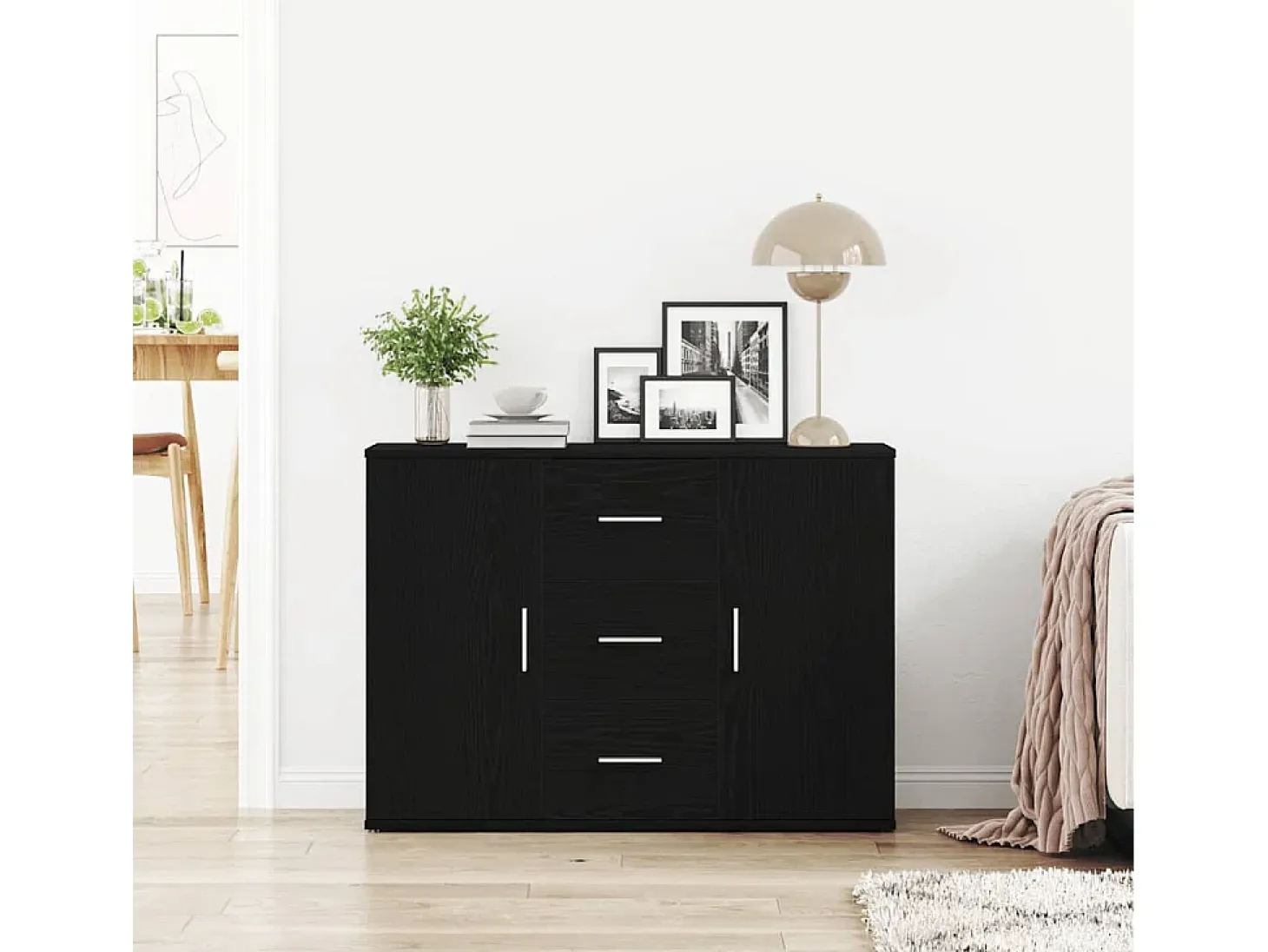 Aparador roble negro 91x29,5x65 cm madera de ingeniería