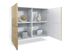 Aparador Rova V3 – Armario de cocina moderno con 4 puertas Push-to-Open blanco mate / gris de alto brillo (92,5 x 73.5 x 35)