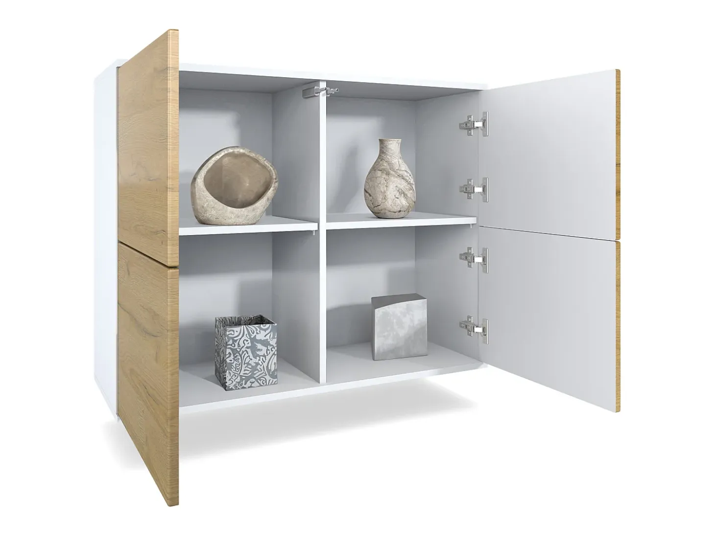 Aparador Rova V3 – Armario de cocina moderno con 4 puertas Push-to-Open blanco mate / gris de alto brillo (92,5 x 73.5 x 35)