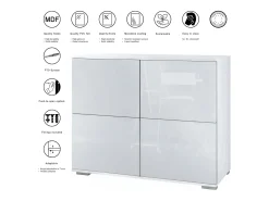 Aparador Rova V3 – Armario de cocina moderno con 4 puertas Push-to-Open blanco mate / burdeos de alto brillo (92,5 x 75.5 x 35)