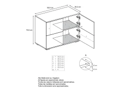 Aparador Rova V3 – Armario de cocina moderno con 4 puertas Push-to-Open blanco mate / burdeos de alto brillo (92,5 x 75.5 x 35)