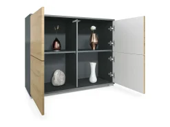 Aparador Rova V3 – Armario de cocina moderno con 4 puertas Push-to-Open antracita mate / gris de alto brillo (92,5 x 75.5 x 35)