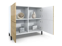 Aparador Rova V3 – Armario de cocina moderno con 4 puertas Push-to-Open blanco mate / gris de alto brillo (92,5 x 83.5 x 35)