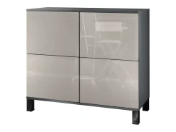 Aparador Rova V3 – Armario de cocina moderno con 4 puertas Push-to-Open antracita mate / gris arena de alto brillo (92,5 x 84.5 x 35)