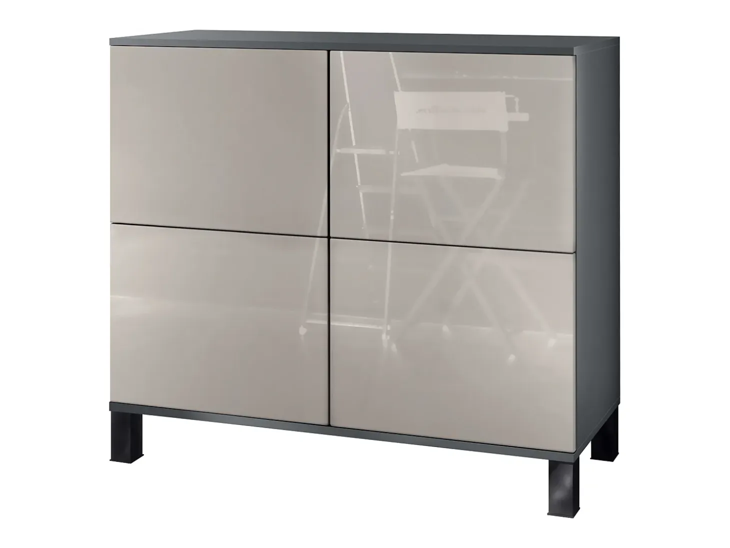 Aparador Rova V3 – Armario de cocina moderno con 4 puertas Push-to-Open antracita mate / gris arena de alto brillo (92,5 x 84.5 x 35)