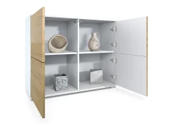 Aparador Rova V3 – Armario de cocina moderno con 4 puertas Push-to-Open blanco mate / gris de alto brillo (92,5 x 75.5 x 35)