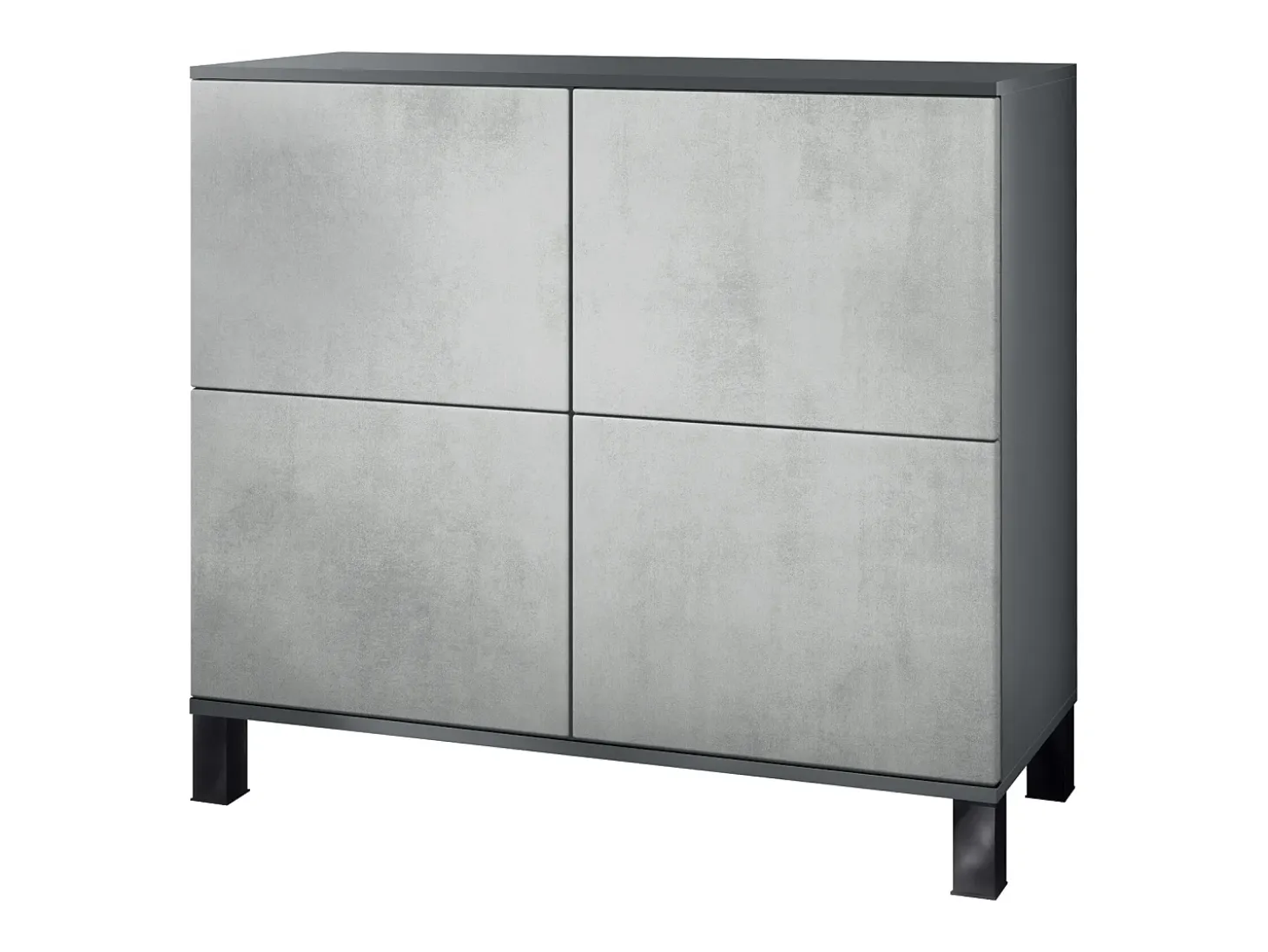 Aparador Rova V3 – Armario de cocina moderno con 4 puertas Push-to-Open antracita mate / hormigón oxidado (92,5 x 84.5 x 35)