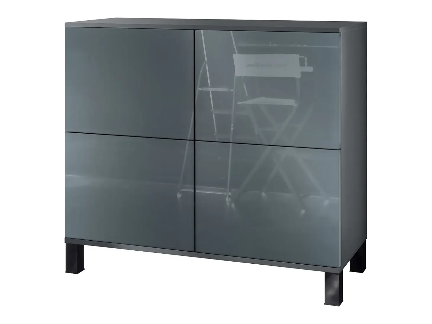 Aparador Rova V3 – Armario de cocina moderno con 4 puertas Push-to-Open antracita mate / gris de alto brillo (92,5 x 84.5 x 35)