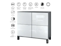 Aparador Rova V3 – Armario de cocina moderno con 4 puertas Push-to-Open antracita mate / gris de alto brillo (92,5 x 84.5 x 35)