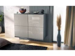 Aparador Rova V3 – Armario de cocina moderno con 4 puertas Push-to-Open antracita mate / gris arena de alto brillo (92,5 x 73.5 x 35)