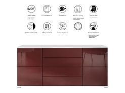 Aparador Rova V2 – Mueble con 4 Puertas y 4 Cajones, blanco mate/roble natural (166,5 x 75,5 x 35)