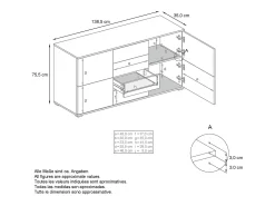 Aparador Rova V1 – Mueble con 4 Puertas y 4 Cajones, antracita mate/mezclilla mate (138,5 x 75,5 x 35)