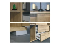 Aparador Rova V1 – Mueble con 4 Puertas y 4 Cajones, Roble Evoke/gris arena de alto brillo (138,5 x 75,5 x 35)