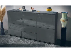 Aparador Rova V1 – Mueble con 4 Puertas y 4 Cajones, antracita mate/gris de alto brillo (138,5 x 75,5 x 35)