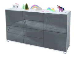 Aparador Rova V1 – Mueble con 4 Puertas y 4 Cajones, blanco mate/gris de alto brillo (138,5 x 75,5 x 35)