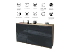 Aparador Rova V1 – Mueble con 4 Puertas y 4 Cajones, Roble Evoke/antracita mate (138,5 x 75,5 x 35)