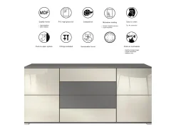 Aparador Rova V2 – Mueble con 4 Puertas y 4 Cajones, antracita mate/gris de alto brillo (166,5 x 75,5 x 35)
