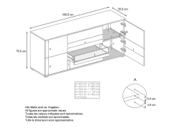 Aparador Rova V2 – Mueble con 4 Puertas y 4 Cajones, antracita mate/gris de alto brillo (166,5 x 75,5 x 35)