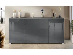 Aparador Rova V2 – Mueble con 4 Puertas y 4 Cajones, antracita mate/gris de alto brillo (166,5 x 75,5 x 35)