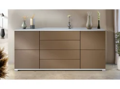 Aparador Rova V2 – Mueble con 4 Puertas y 4 Cajones, blanco mate/aspecto en bronce (166,5 x 75,5 x 35)