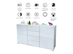 Aparador Rova V1 – Mueble con 4 Puertas y 4 Cajones, blanco mate/antracita mate (138,5 x 75,5 x 35)