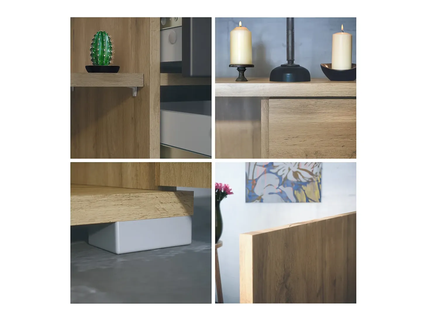 Aparador Rova V2 – Mueble con 4 Puertas y 4 Cajones, Roble Evoke/aspecto en bronce (166,5 x 75,5 x 35)